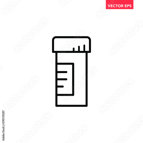 Black single pill bottle line icon, simple health equipment flat design vector pictogram, infographic vector for app logo web website button ui ux interface elements isolated on white background