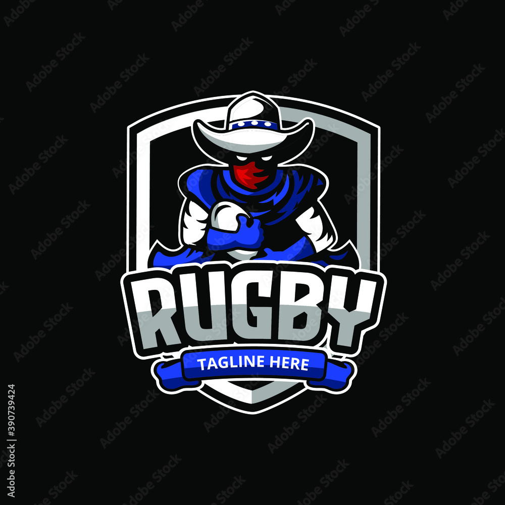 Logo for rugby team and academy with cowboy character mascot