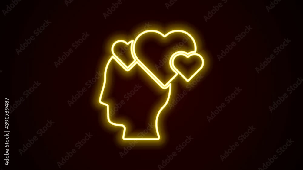 Glowing neon line Human head with heart icon isolated on black background. Love concept with human head. 4K Video motion graphic animation Glowing neon line Human head with heart icon isolated on black background. Love concept with human head. 4K Video motion graphic animation