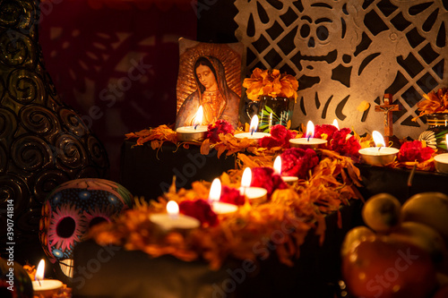 Valokuva Virgin Mary painting on ofrenda for the Day of the Dead, Mexico