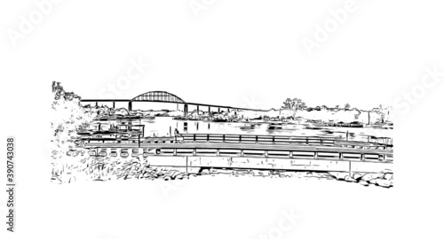 Building view with landmark of Chesapeake is an independent city in the Commonwealth of Virginia. Hand drawn sketch illustration in vector.