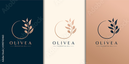 Olive and essential oil logo design template.logo suitable for spa salon, skin hair, beauty, boutique and cosmetic. Premium Vector