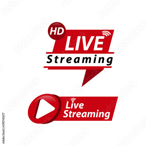 Vector live stream logo bold 3d style with play button isolated on background for blog, player, broadcast, website. online radio, media labels. Live stream banner. 10 eps