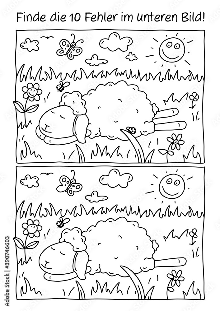 Rätselbild Fehlerbild Schaf Stock-Illustration | Adobe Stock