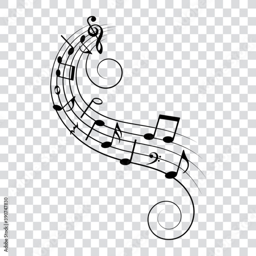 Music notes, musical elements with swirls, vector illustration. Stock ...