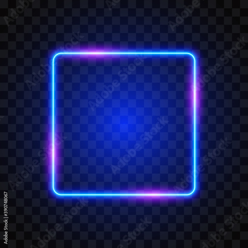 Blue and pink neon frame on transparent background, vector illustration.