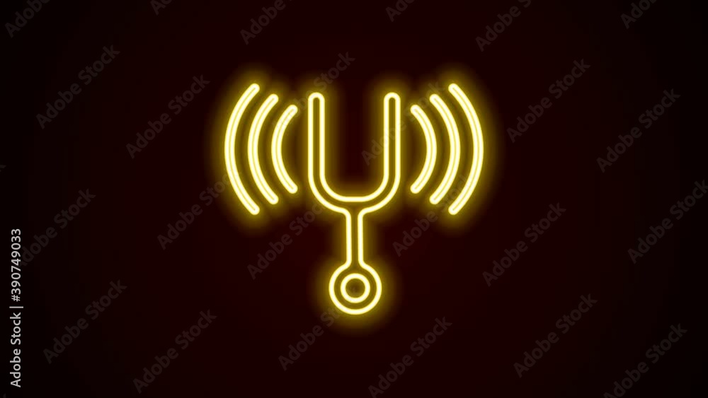 Glowing neon line Musical tuning fork for tuning musical instruments icon isolated on black background. 4K Video motion graphic animation Glowing neon line Musical tuning fork for tuning musical instruments icon isolated on black background. 4K Video motion graphic animation
