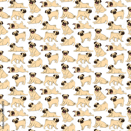 Pug cute funny dog vector seamless pattern © parkheta