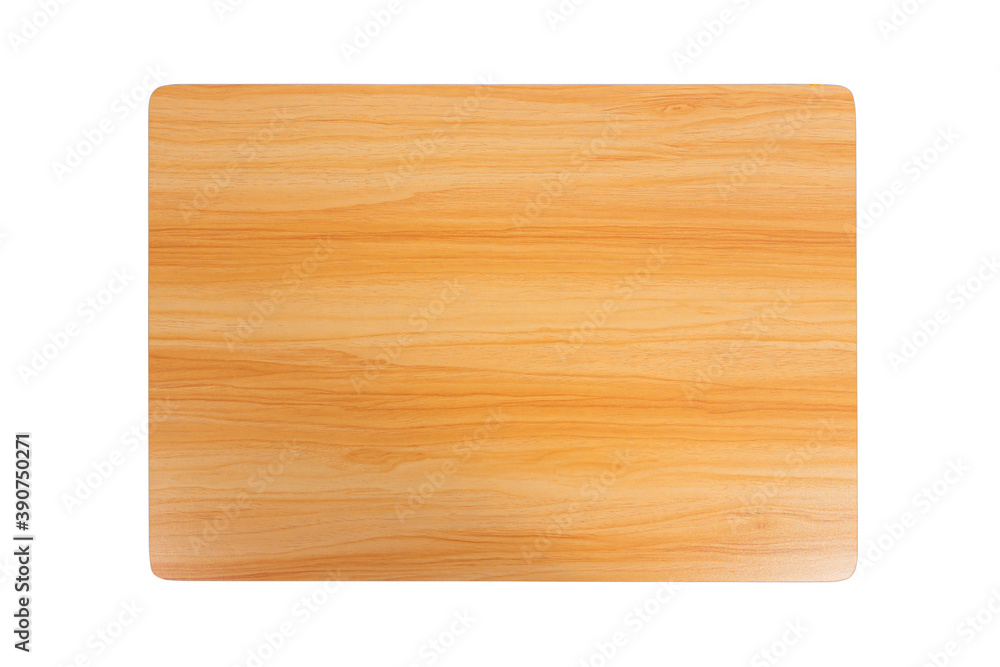 Top view of wood table isolated on white background.