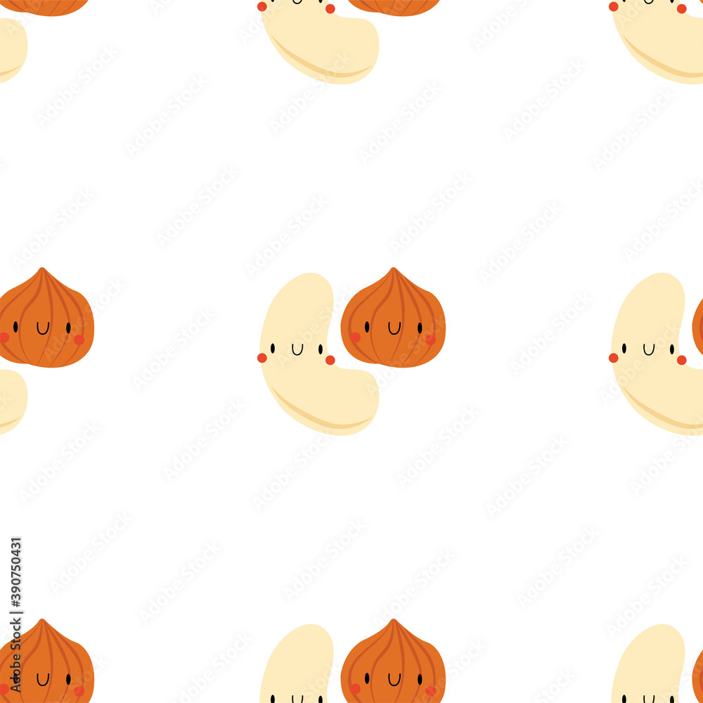 Kawaii Cartoon Hazelnut and Cashew. Kawaii Cartoon Hazelnut and Cashew.