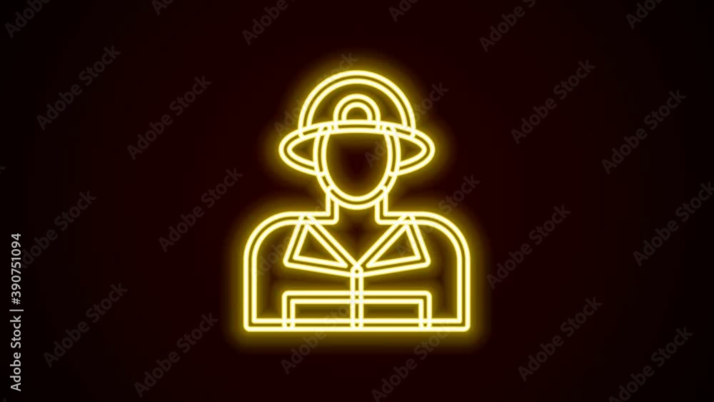 Glowing neon line Firefighter icon isolated on black background. 4K Video motion graphic animation Glowing neon line Firefighter icon isolated on black background. 4K Video motion graphic animation