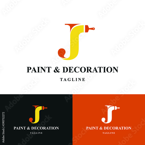 Letter J Initial with paint brush icon for paint and decoration business logo concept vector template