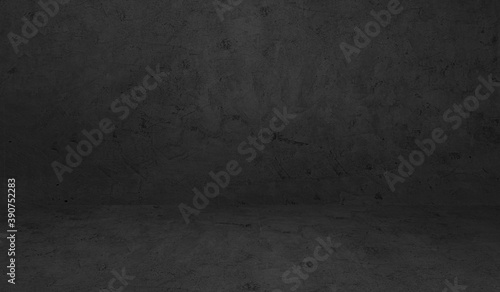 Dark room wall background texture, black floor interior background for aesthetic creative design