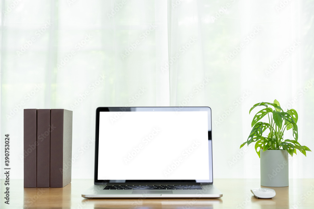 custom made wallpaper toronto digitalminimal modern style of workspace at home with laptop computer, books, and decorate plant.