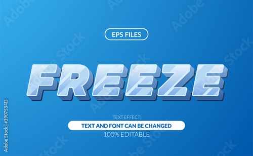 ice frost freeze glass 3d white sans serif editable text effect. eps vector file photo