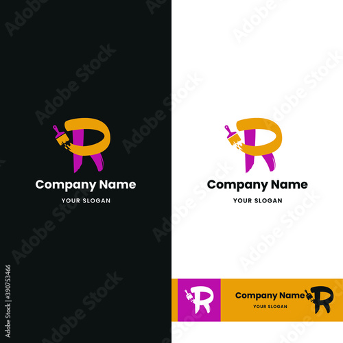 Letter R Initial with paint brush icon for paint and decoration business logo concept vector template