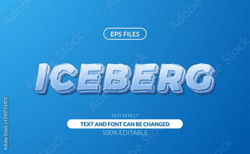 iceberg cold 3d white blue strong carving ice editable text effect. eps vector file
