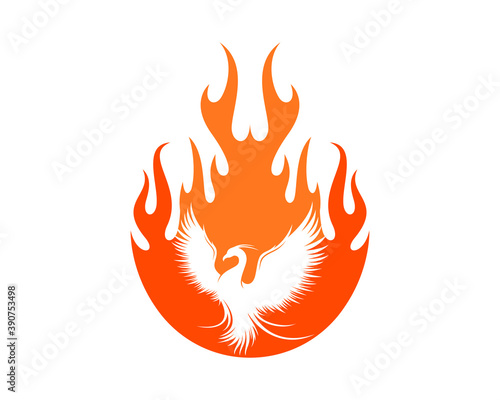 Flying phoenix inside the fire flame