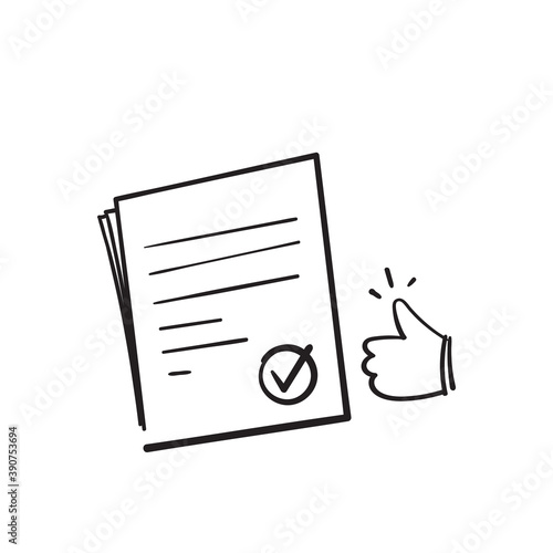 hand drawn doodle document symbol for approval icon, accredited, authorized agreement. isolated