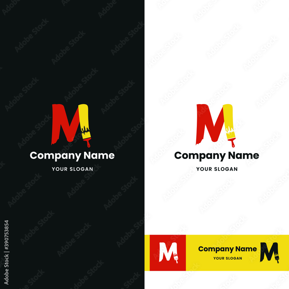 Letter M Initial with paint brush icon for paint and decoration business logo concept vector template Letter M Initial with paint brush icon for paint and decoration business logo concept vector template