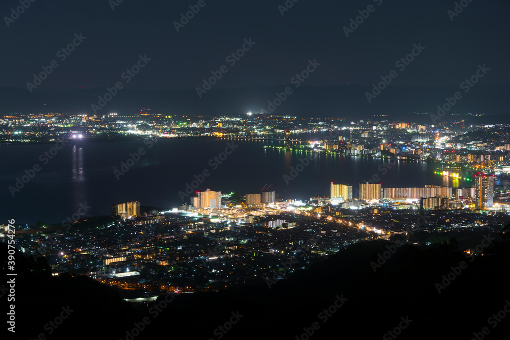 京都　比叡山から望む琵琶湖　夜景大津市　2020年10月