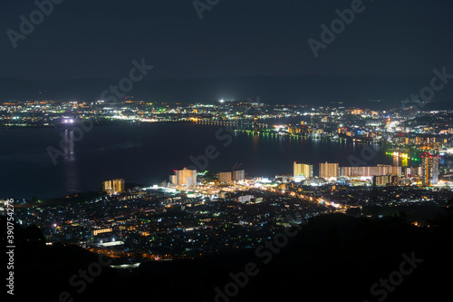 京都 比叡山から望む琵琶湖 夜景大津市 2020年10月