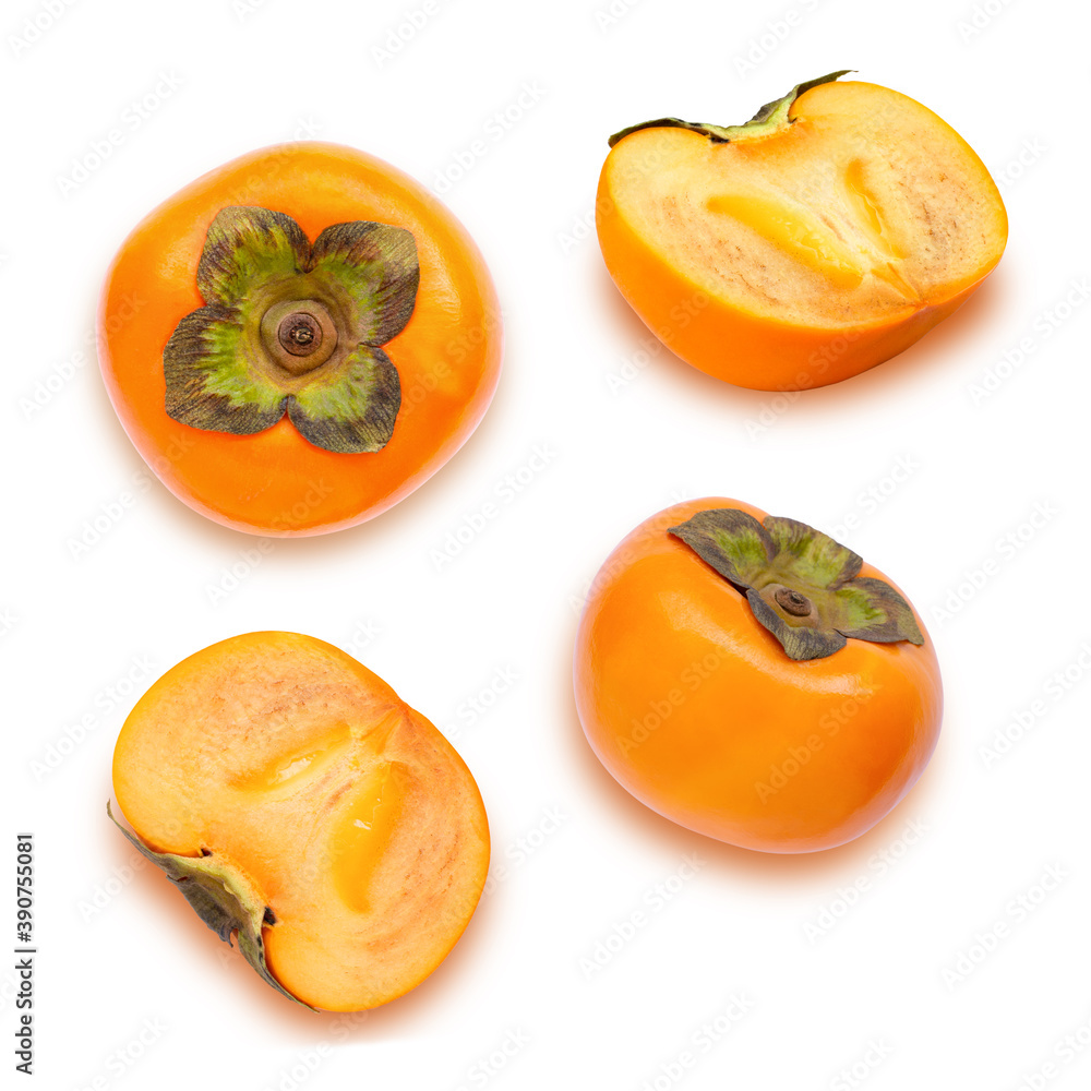 Persimmon fruits isolated on white background. 
