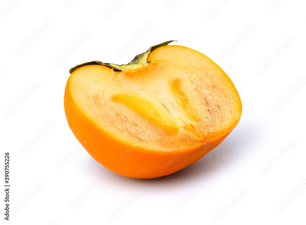 Persimmon fruit slice on white.