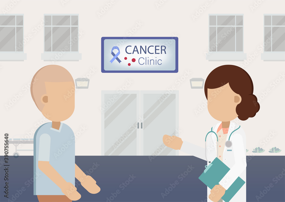 Cancer clinic with doctor and patient