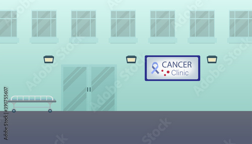 Cancer clinic building or exterior flat design vector illustration