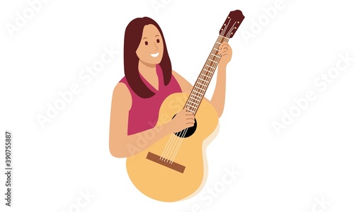 Young beautiful woman holding acoustic guitar
