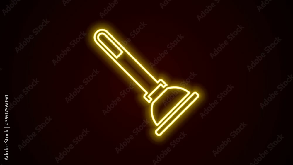 Glowing neon line Rubber plunger with wooden handle for pipe cleaning icon isolated on black background. Toilet plunger. 4K Video motion graphic animation Glowing neon line Rubber plunger with wooden handle for pipe cleaning icon isolated on black background. Toilet plunger. 4K Video motion graphic animation