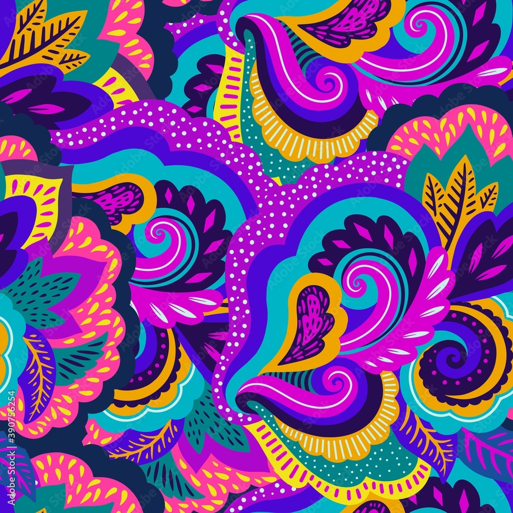 Funky colorful seamless psychedelic texture for decoration and design.