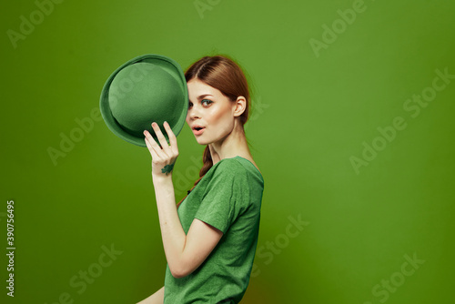 happy woman st patricks day green t-shirt hat shamrock holidays fun