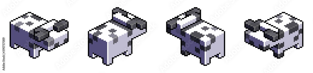 Fototapeta premium 牛（ホルスタイン、白黒）のドット絵です。年賀状などにどうぞ。