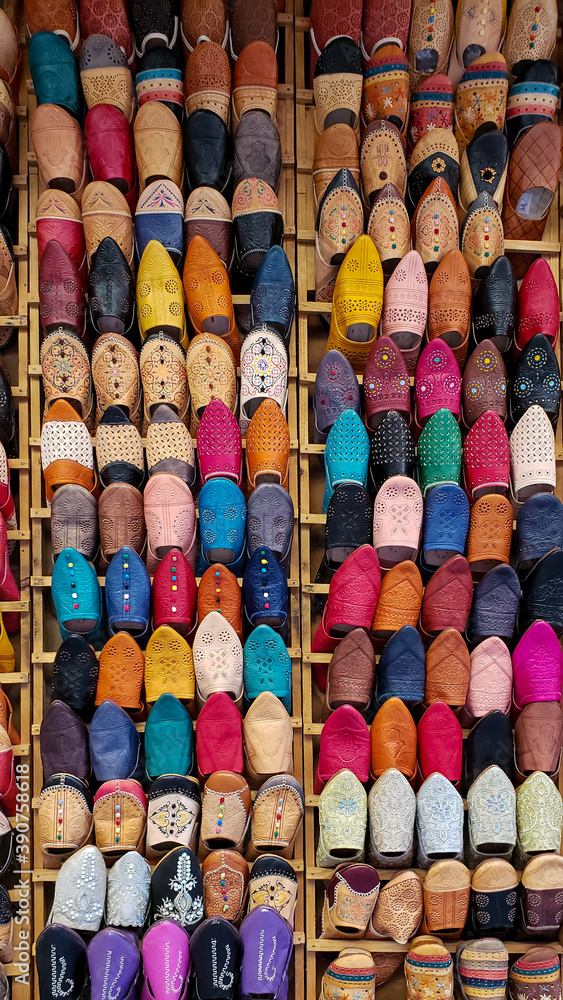 Display of Vibrant Moroccan Shoes
