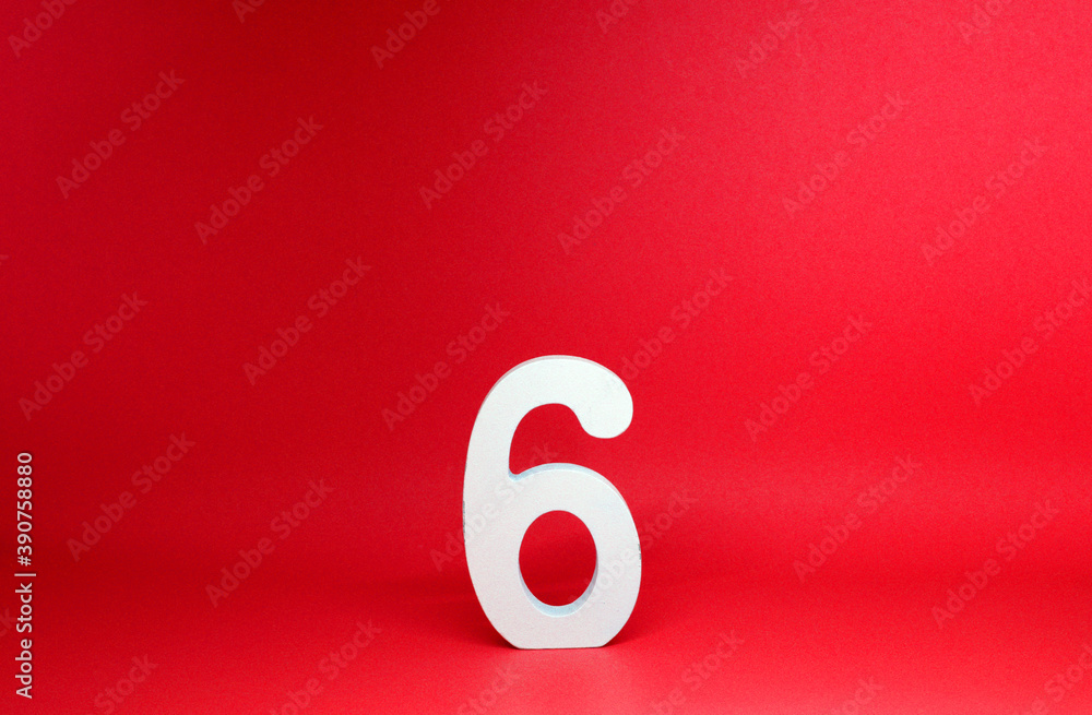 No 6 ( Six ) Isolated red Background with Copy Space - Number 6 Percentage or Promotion success Concept - Mock up Resource No 6 ( Six ) Isolated red Background with Copy Space - Number 6 Percentage or Promotion success Concept - Mock up Resource