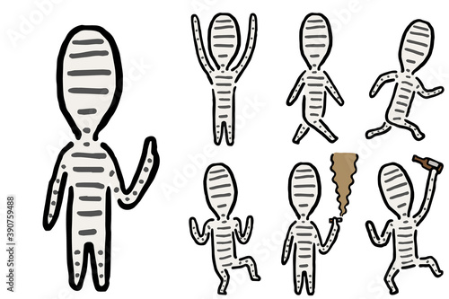 Mummy  Set: Hand drawn vector illustration like woodblock print