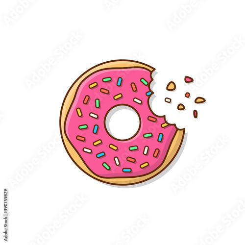 Tasty Donut With A Mouth Bite Vector Icon Illustration. Cute, Colorful And Glossy Donuts With Glaze And Powder