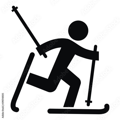 cross-country skier, black silhouette, vector icon