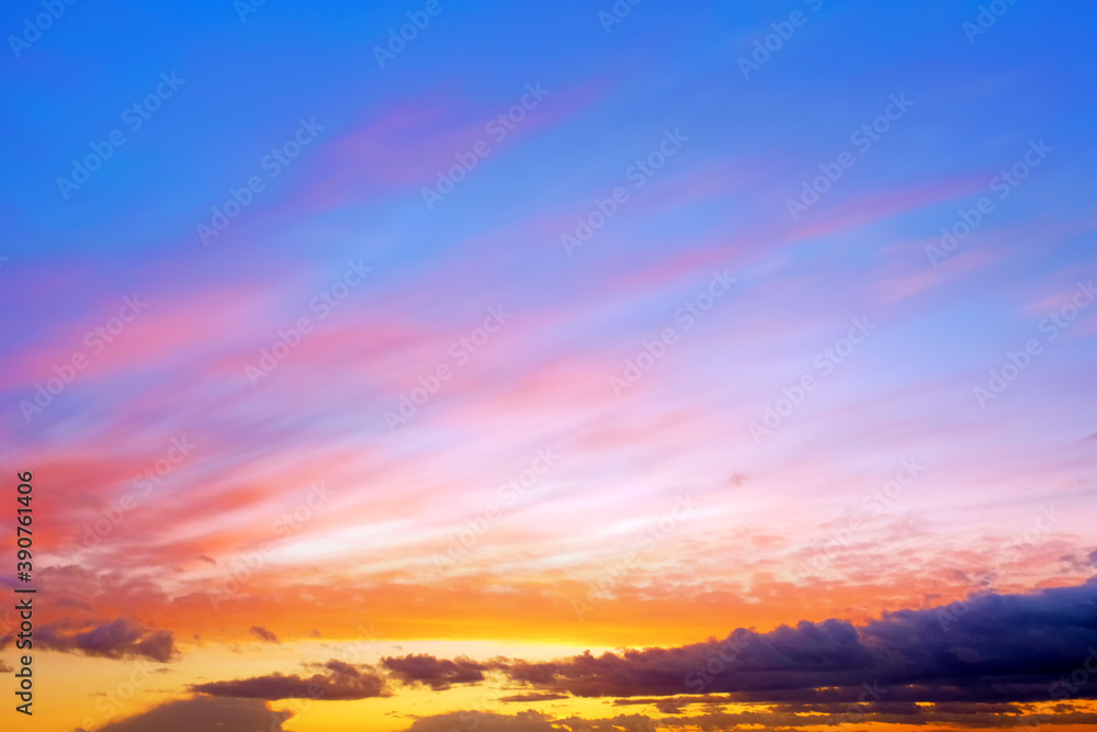 mellow sky at sunrise landscape background. Cloudscape at sunset backdrop. Scenic sky at dusk time abstract wallpaper