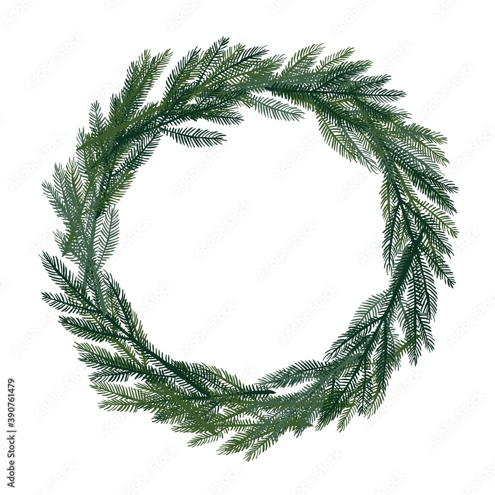 Christmas wreath. Evergreen branches frame with place for date, inscription, text. Vector illustration For your greeting cards, banners, invitation, announcements
