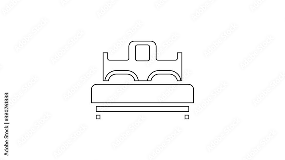 Black line Bedroom icon isolated on white background. Wedding, love, marriage symbol. Bedroom creative icon from honeymoon collection. 4K Video motion graphic animation Black line Bedroom icon isolated on white background. Wedding, love, marriage symbol. Bedroom creative icon from honeymoon collection. 4K Video motion graphic animation