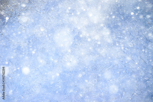 snow ice background, abstract winter seasonal background, white snowflakes blizzard on ice overlay background