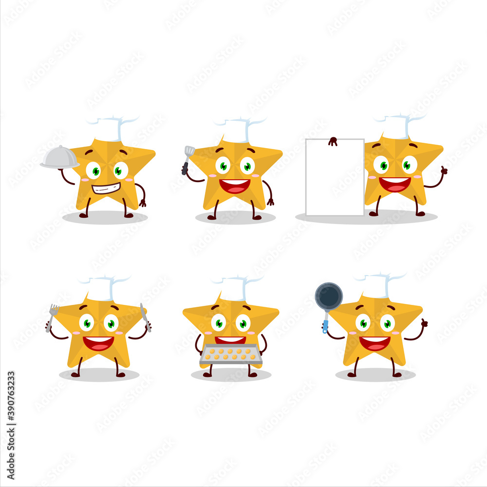 Cartoon character of new yellow stars with various chef emoticons