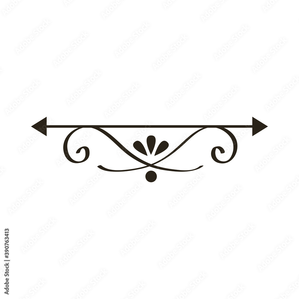 decorative swirl divider with leafs monochrome icon decorative swirl divider with leafs monochrome icon