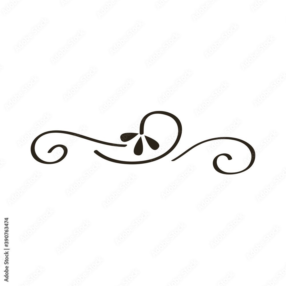 decorative swirl divider with leafs monochrome icon decorative swirl divider with leafs monochrome icon