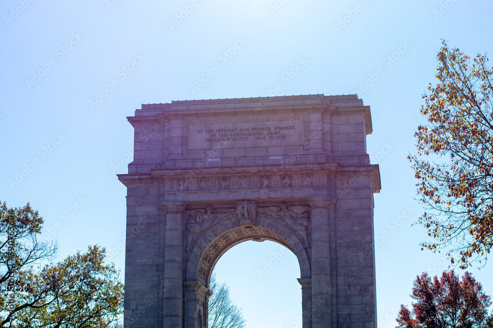 The National Memorial Arch at Valley Forge National Historical Park With the Sun Shining Behind It