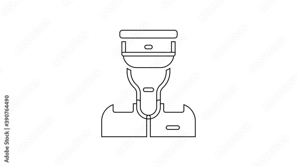 Black line Train conductor icon isolated on white background. 4K Video motion graphic animation Black line Train conductor icon isolated on white background. 4K Video motion graphic animation