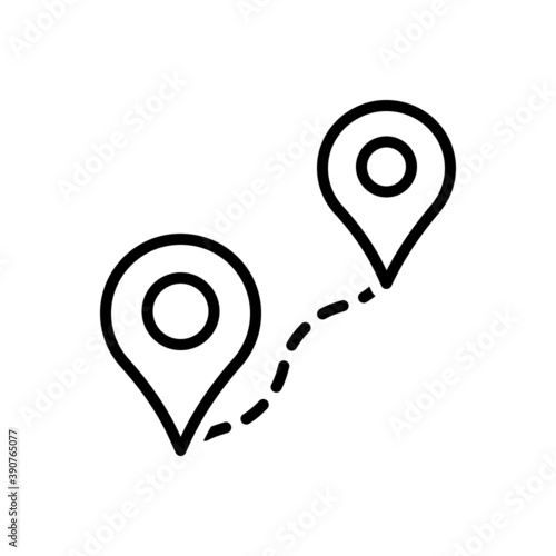 Black line icon for distance direction location journey travel navigation marker route path